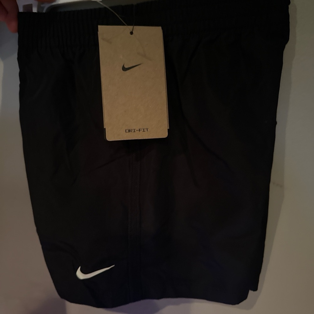 Nike Black Dri-Fit Athletic Shorts with White Swoosh